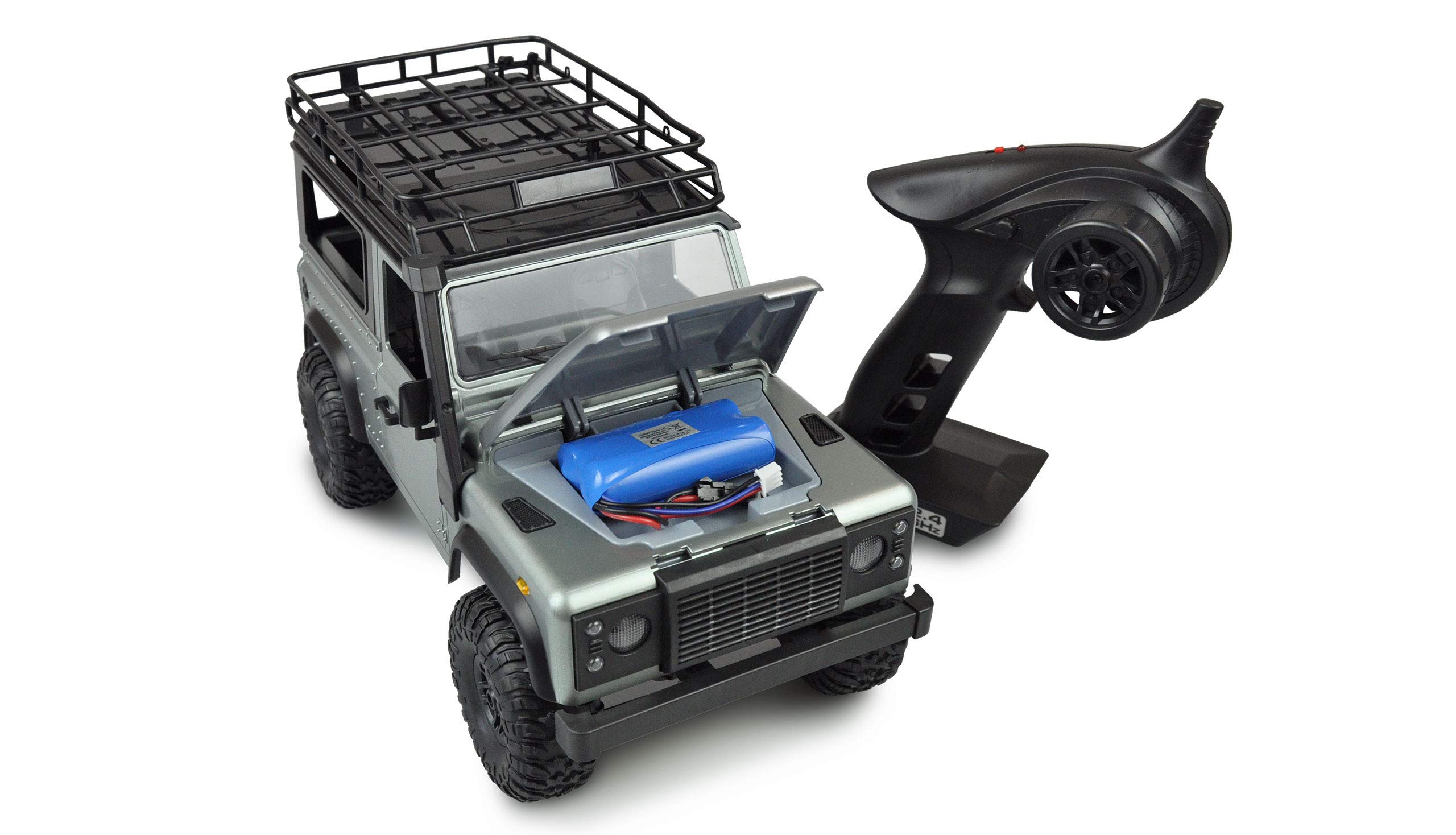 Amewi Land Rover D90X12 Scale Brushed 1:12-Coche teledirigido eléctrico de Escala para tracción a Las 4 Ruedas (4WD) Color Plata