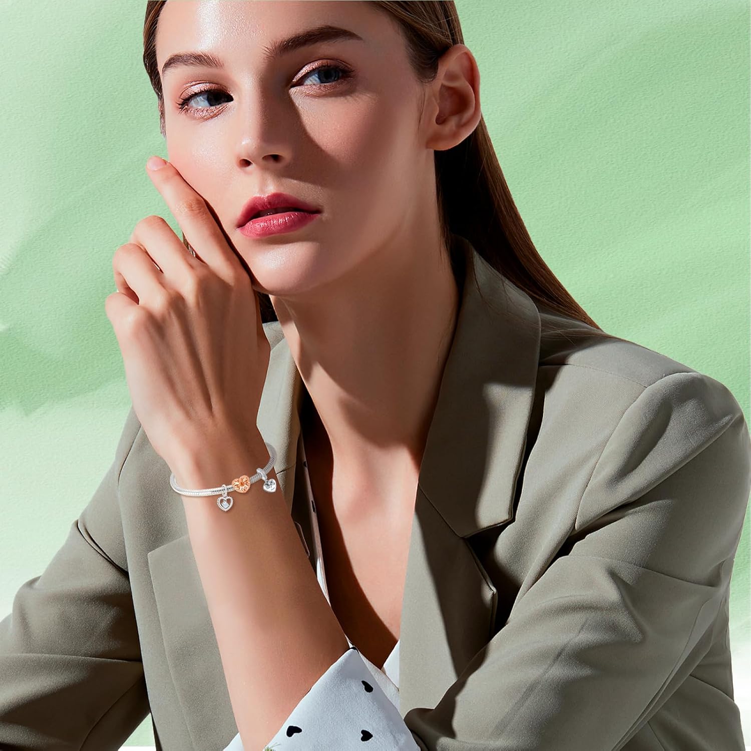 925 Sterling Silver Heart Bead Pendant Charms Set Rose Gold Charms For Women Bracelet Necklace Valentine's Birthday Day Gift for Wife 3-Piece/Package - Image 5