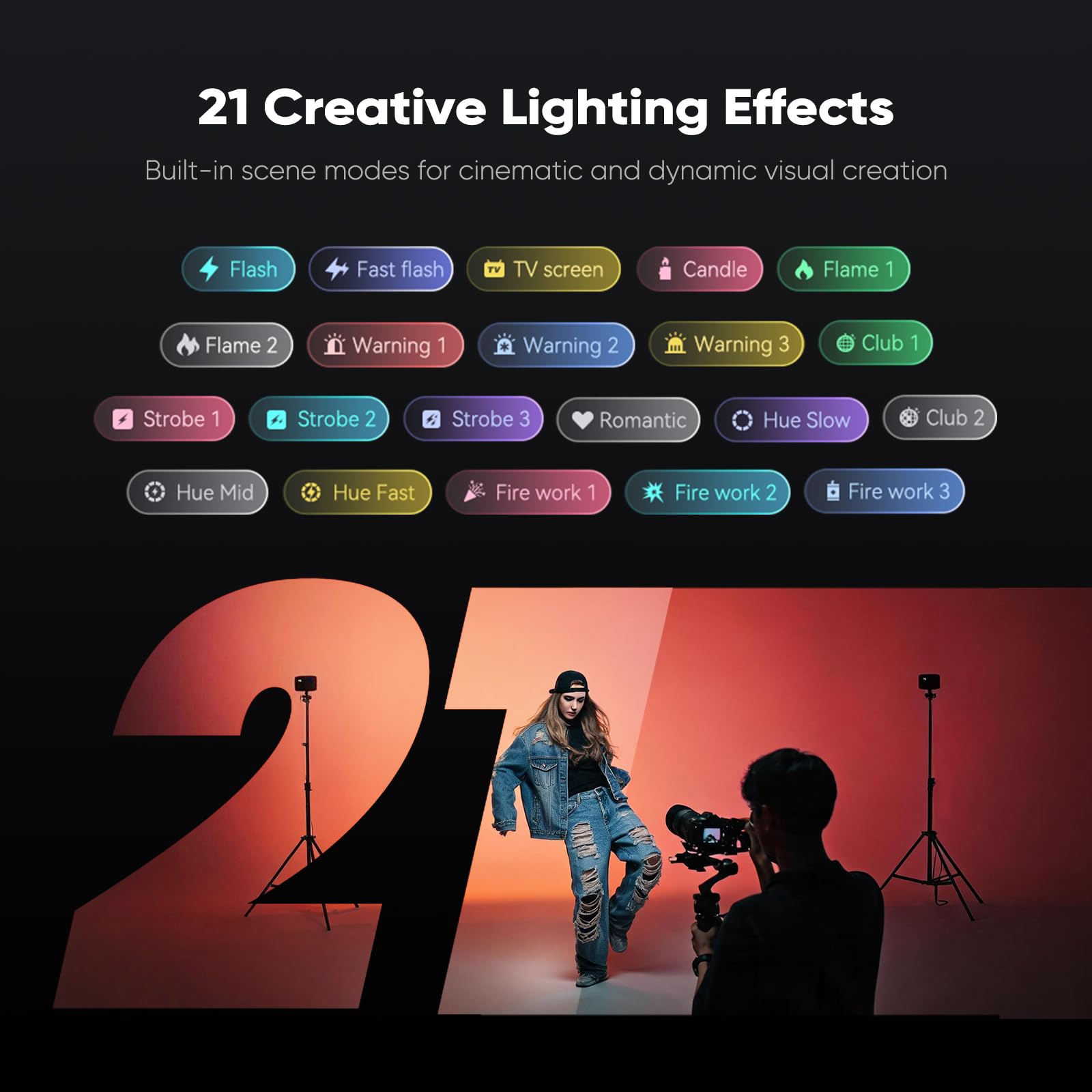 PHOTOOLEX X2049 Led Videoleuchte RGB, Tragbare Kamera Licht, 4000mAh