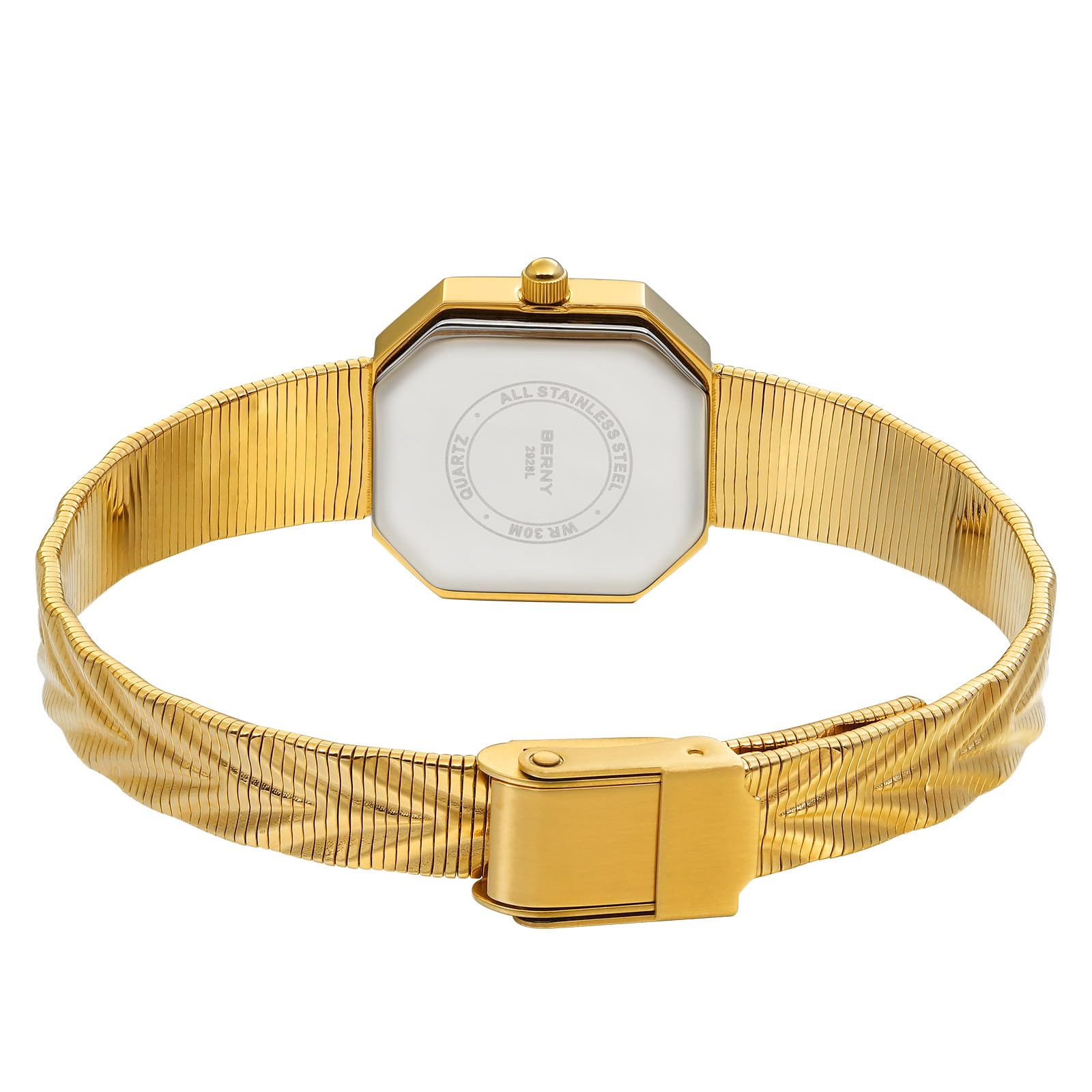 BERNY Reloj de Cuarzo Mujer Oro Esfera Cuadrada Irregular Resistente al Agua Pulsera de Moda