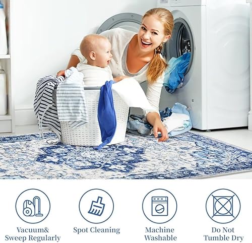 Miniatura 7 de Alfombra suave para interiores de 6 x 9 pulgadas, diseño de medallón floral, lavable, con parte trasera antideslizante, plegable, pelo corto, no