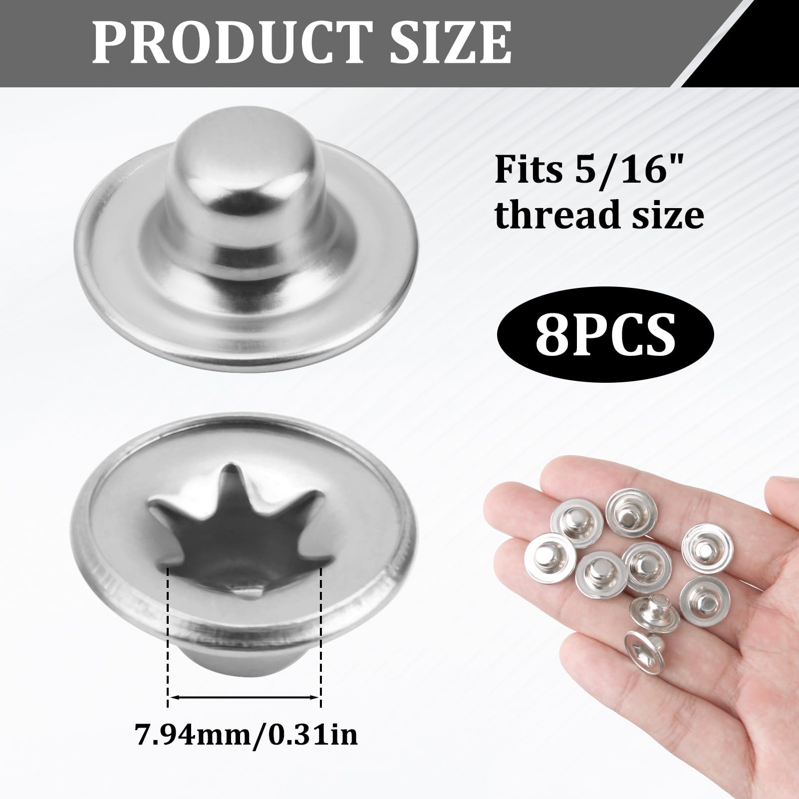 Nickel-Plated Push Nut Caps - 8 Pack for Trailers & Carts -2