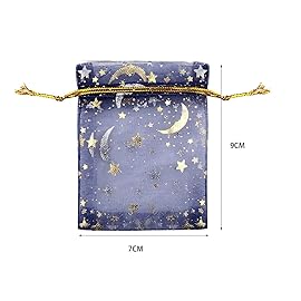 SUMAJU 100 Pieces Moon Star Organza Jewelry Candy Bags, 2.7x3.5 Inch Sheer Navy Organza Pouch Small Gift Bags with Drawstring for Wedding Christmas Party Favors