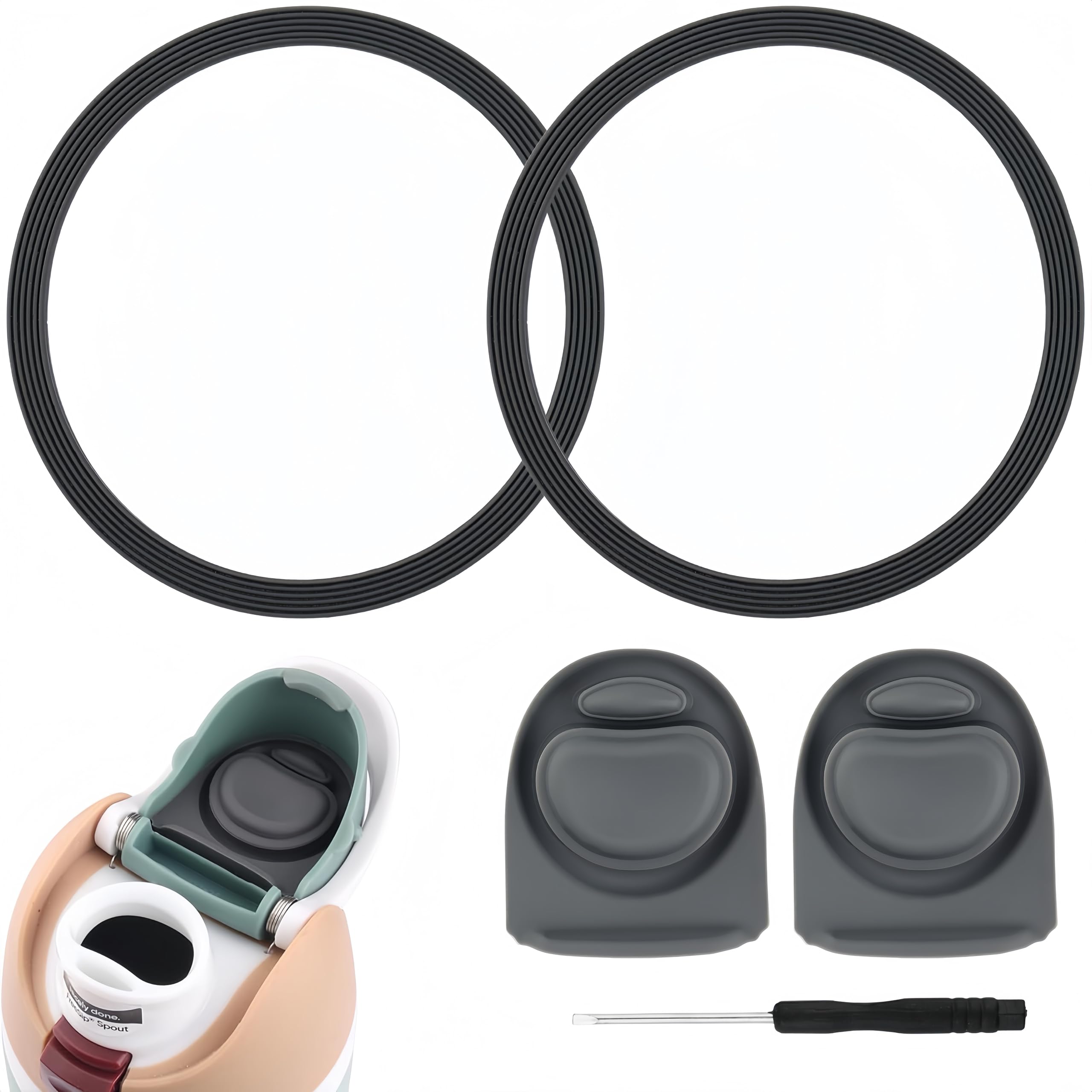 Joshey 4Pack Rubber Seal Replacement Gasket & Stopper Set, Compatible with Owala Freesip 24oz 32oz Bottle Spout Lid-Silicone Gasket Replacement Parts (Gray)-image-21