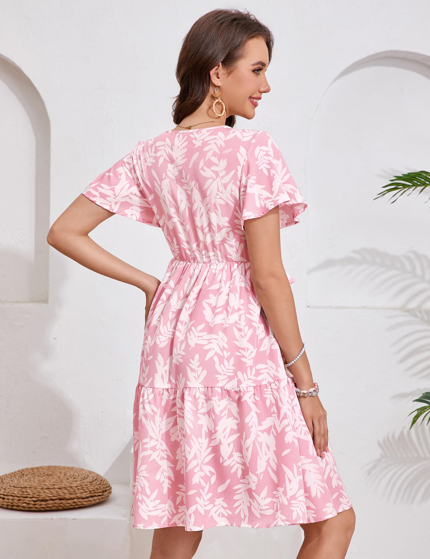 Yesfashion Robe de maternité d'été pour femme - Col en V - Manches courtes - Élégante robe de grossesse avec ceinture (emballage réutilisable)