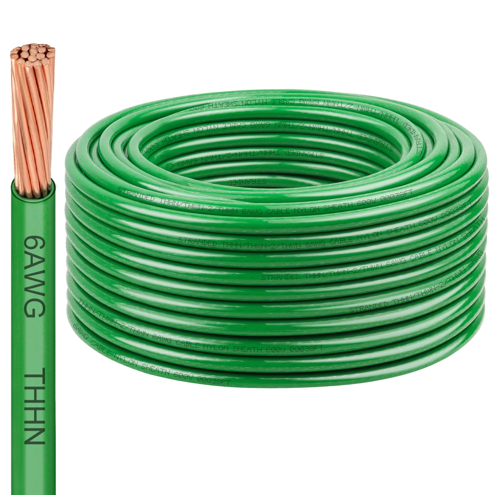 6 AWG THHN Stranded Bare Copper Wire 150FT Green Grounding Wire, Electrical Wire, 600V Rated Building Wire, Ideal for Panel Wiring, Grounding,