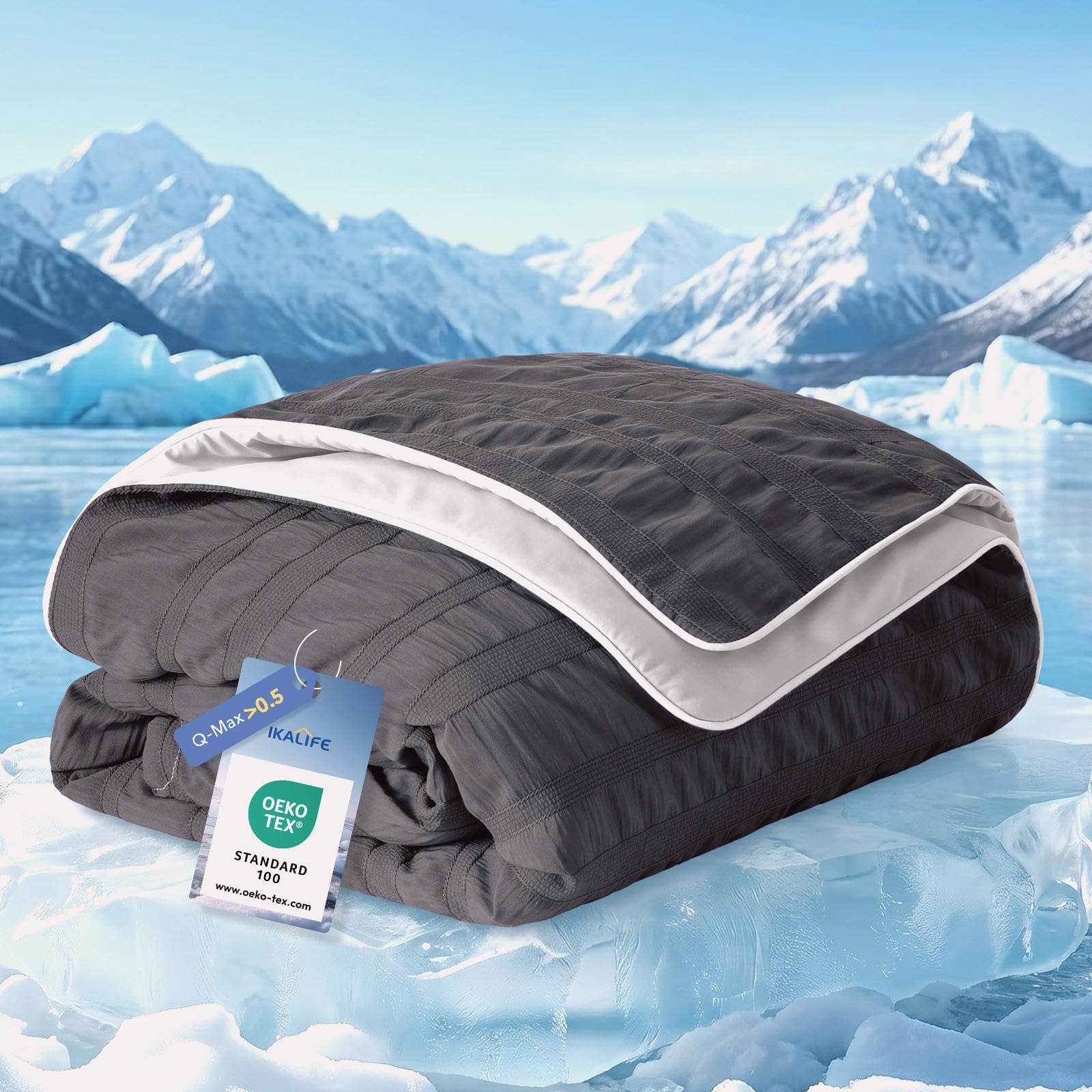 IKALIFE Kühldecke Kühlende Decke Sommer - Q-Max>0,5 Leichte Sommerdecke Kühlend Kühldecke zum Schlafen für Menschen Cooling Blanket Selbstkühlende Decke Kältedecke für Bett 150x200 cm Grau