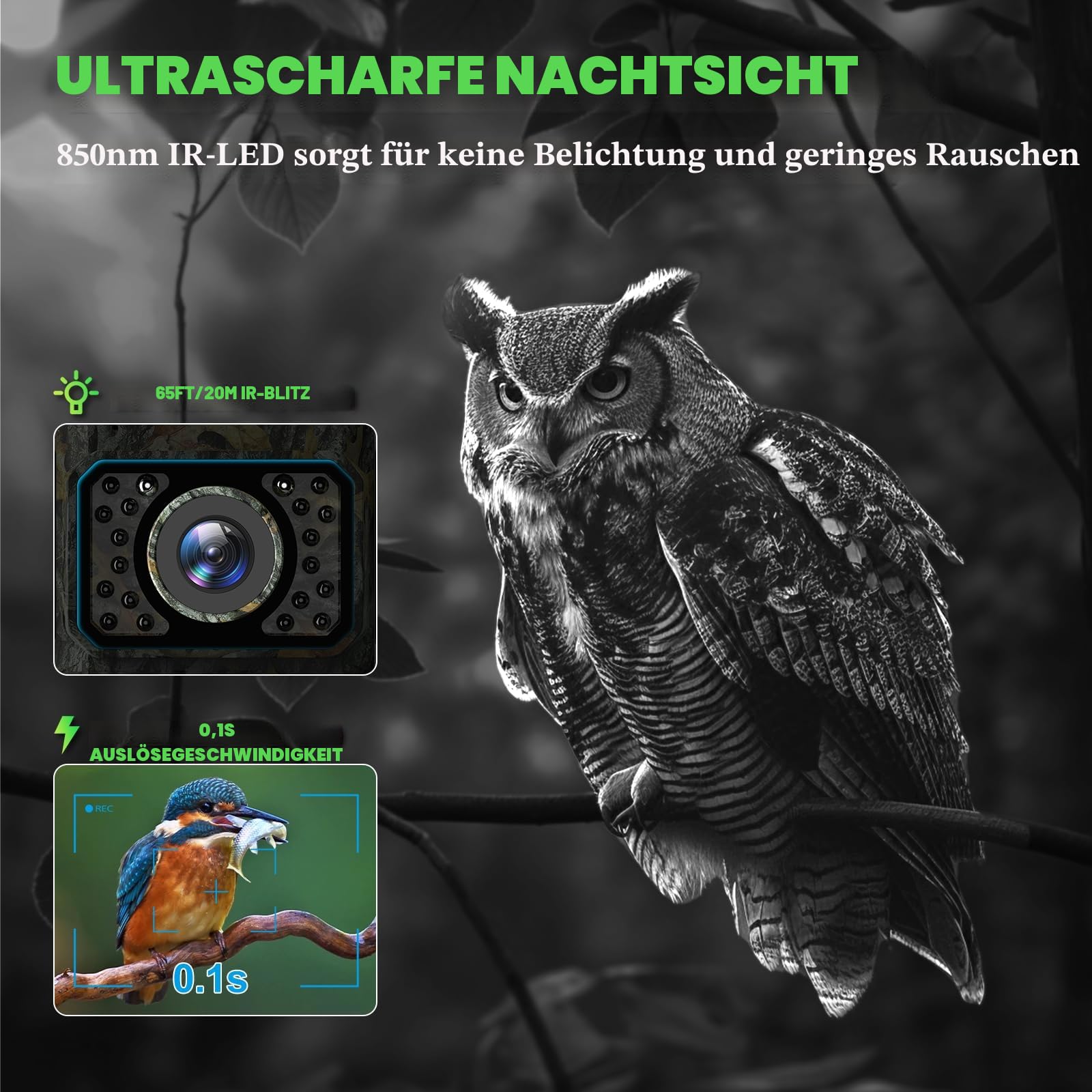 Coolifepro Wildkamera mit Handyübertragung App, 60MP 30FPS Solar WLAN Wildkamera, Wildtierkamera Eingebaute 2000mAh Akku, Keine Notwendigkeit, die Batterie zu installieren
