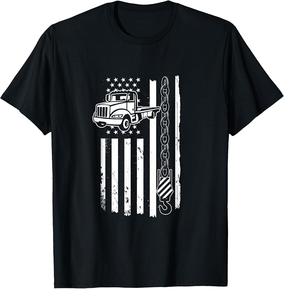 Tow Truck with US Flag | Breakdown Car | Wrecker Driver T-Shirt