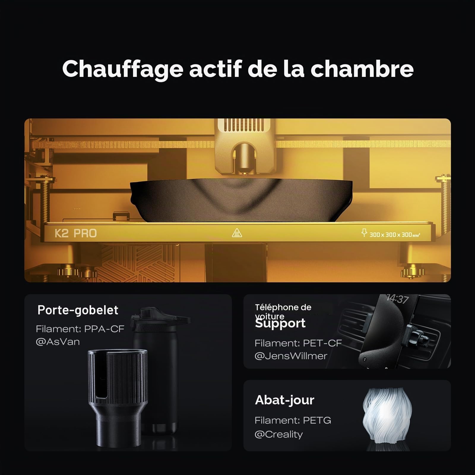 Creality K2 Pro Combo Imprimante 3D avec CFS – Impression multicolore, vitesse maximale de 600 mm/s, nivellement automatique, double caméra IA, chauffage actif de l'enceinte et grand espace de