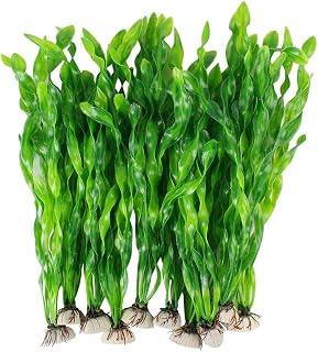 MyLifeUNIT 10 Pack Artificial Seaweed Aquarium Plants, 12 Inch Green Plastic Fish Tank Decor with Soft Leaves & Ceramic Base
