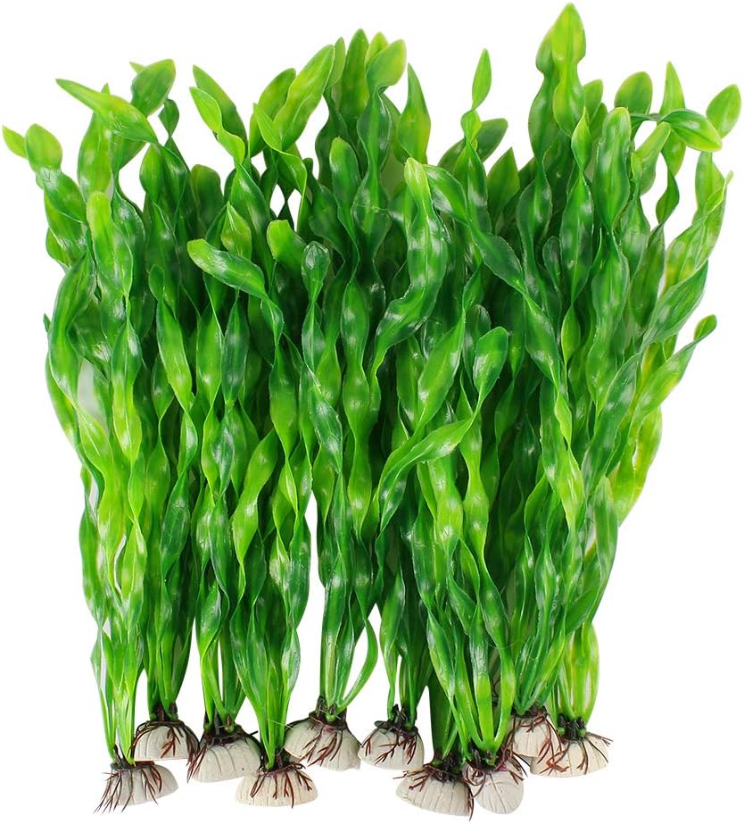 MyLifeUNIT Artificial Seaweed Water Plants for Aquarium, Plastic Fish Tank Plant Decorations 10 PCS (Green)