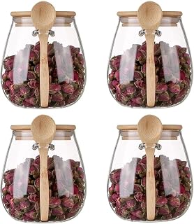 Glass Stripe Jar Glass with Wooden Spoons Lids Coffee Sugar Container Set for Decorative Jar with Lid Kitchen Food Storage Coffee Tea Sugar