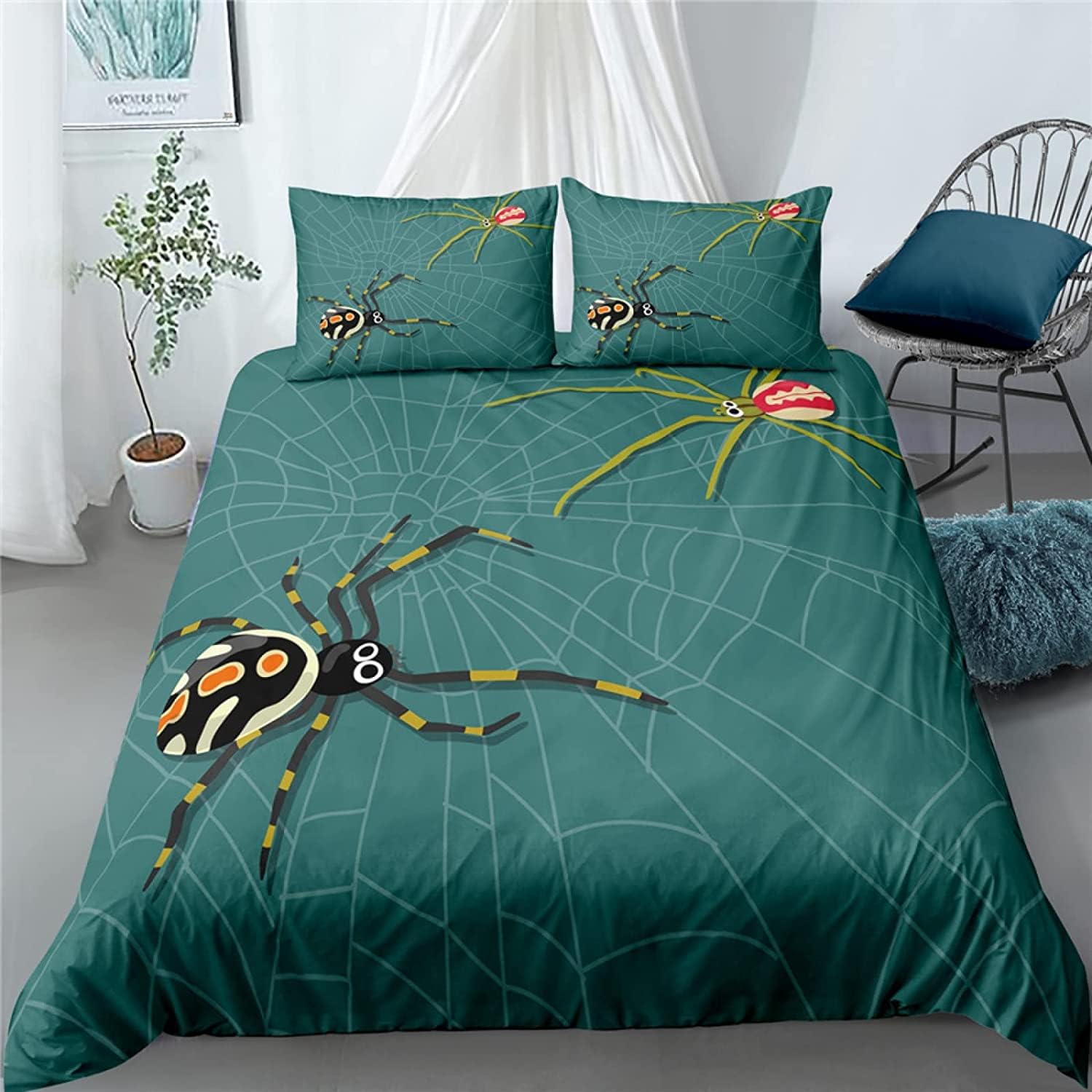 LMMSMGS King Size Duvet Cover Sets Spider Bedding for Kids Aldult Duvet Cover with Zipper Closure Hypoallergenic Microfiber Quilt Cover 90.5"x 86.6" + 2 Pillowcases 19.7"x 29.5"