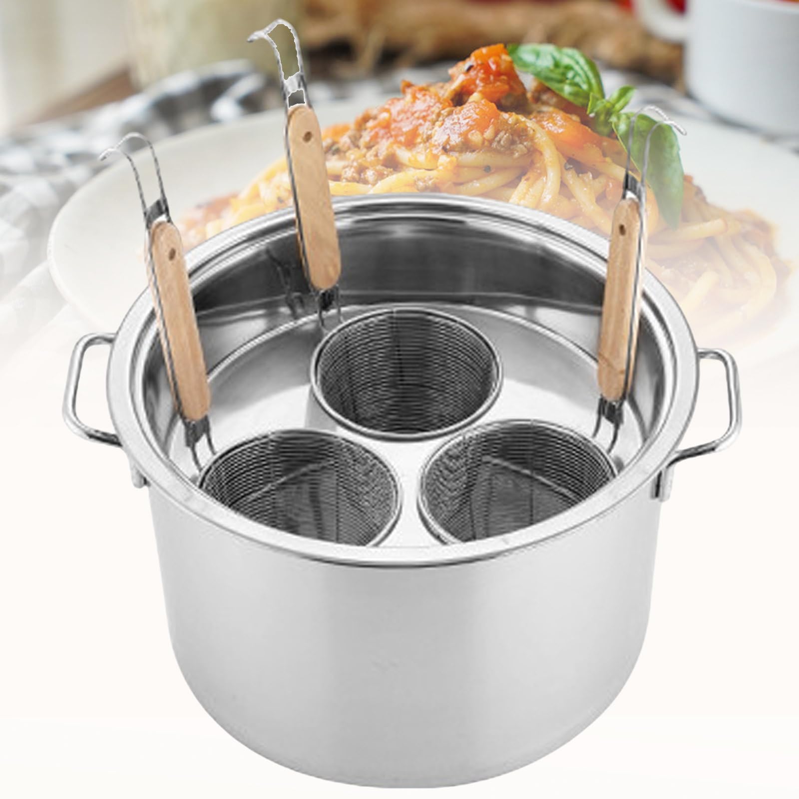 Juego de cocina para pasta, olla de acero inoxidable con divisor y colador, 3/4/5 agujeros para uso comercial y doméstico, olla duradera para cocinar pasta