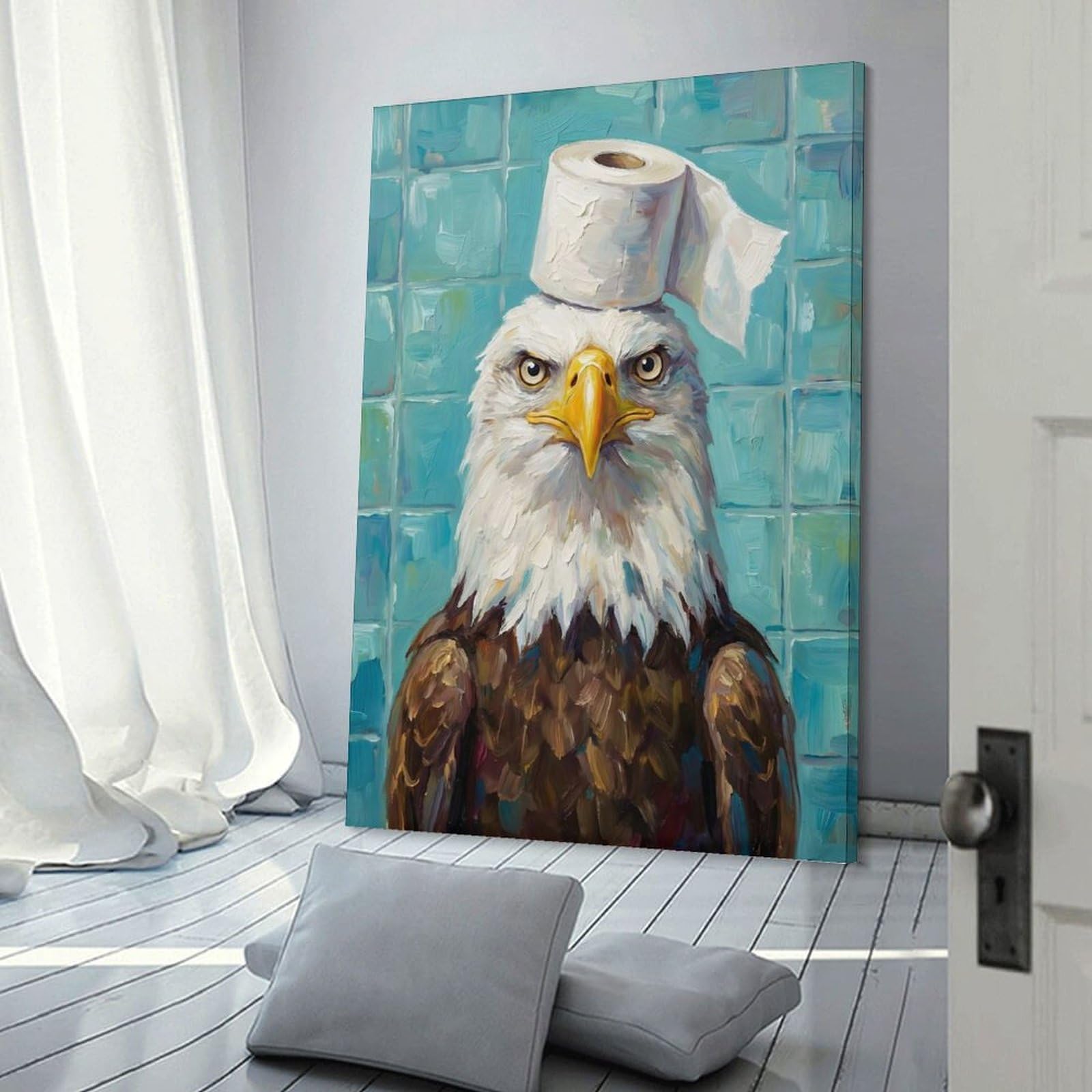 Junmoney Frame-Style-23 Eagle With Toilet Paper Hat Painting Canvas Art Print 12X18inch(30X45cm), For Gallery Wall Layouts In Home Or Office, Decorative Artwork With Flexible Styling