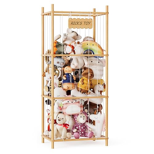 SpaceAid Organizador de almacenamiento de animales de peluche, soporte de almacenamiento de juguetes de zoológico de animales de madera, jaula de