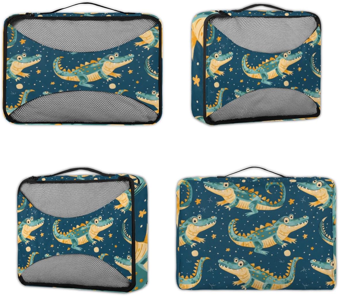 Crocodile Cartoon 4 Set Packing Cubes Packing Cubes for Women Lightweight Travel Essential Bag Clothes Carry on Suitcase Bags for Accessories Essentials