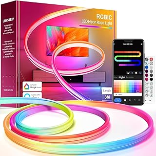RGBIC Neon LED Strip Light, 10ft RGBIC Neon Rope Light，Works with Alexa and Google Assistant, app Control, DIY Shapes, Mus...
