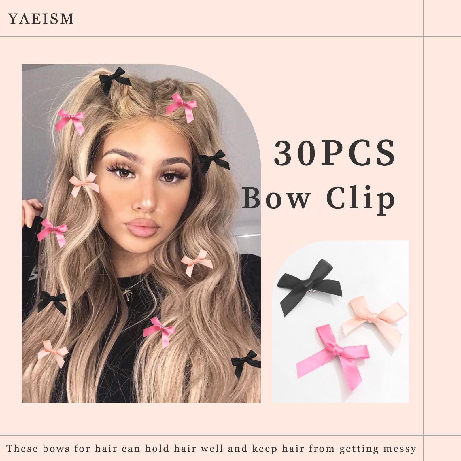 30 fermagli per capelli con fiocco in 3 colori, mini fiocchi per capelli kawaii, fermagli per capelli in raso nero rosa, accessori per capelli per donne e ragazze