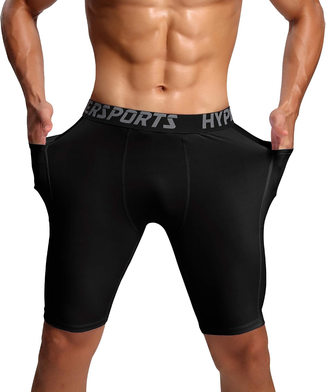 IYUNYI Men's Compression Workout Shorts Leggings with Pockets for Phone - Base Layer Tights, Short Pants