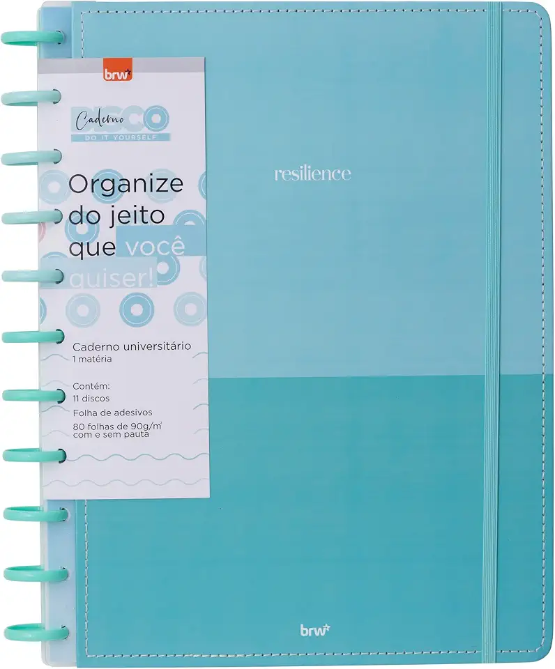 BRW Caderno Disco Universitário Turquesa Resiliense 80 Folhas
