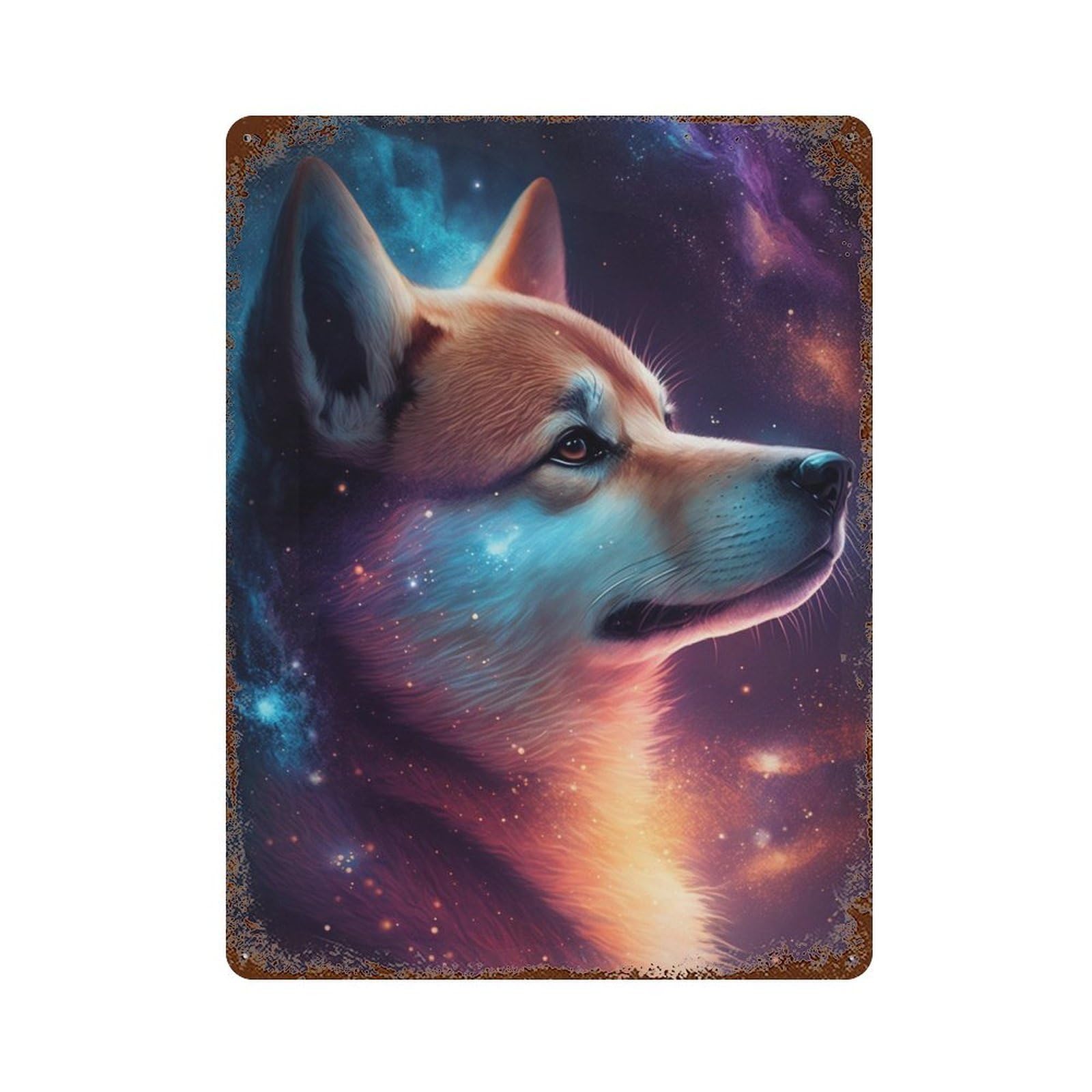 Rust Effect Cosmic Wolf Portrait-8 Weathered Tin Sign 15.7"x11.8", Retro Wall Decor for Garage, Bar And Workshop Decor
