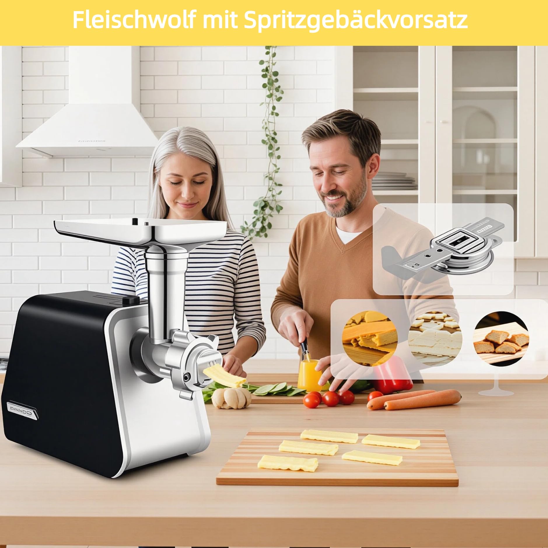 Nictemaw Tritacarne Elettrico 4 in 1 2000W, Lavora 1,8 kg/min