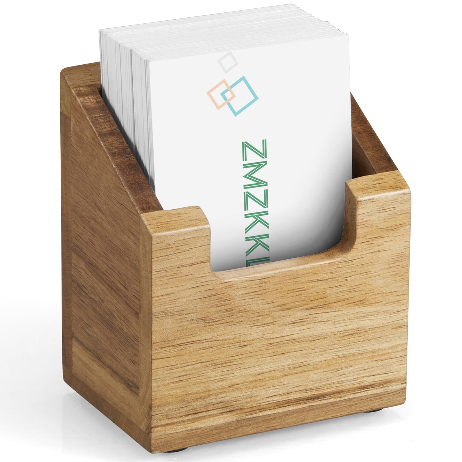 Acacia Wood Business Card Holder for Desk - Vertical Business Card Display Stand - Wooden Business Card Organizer