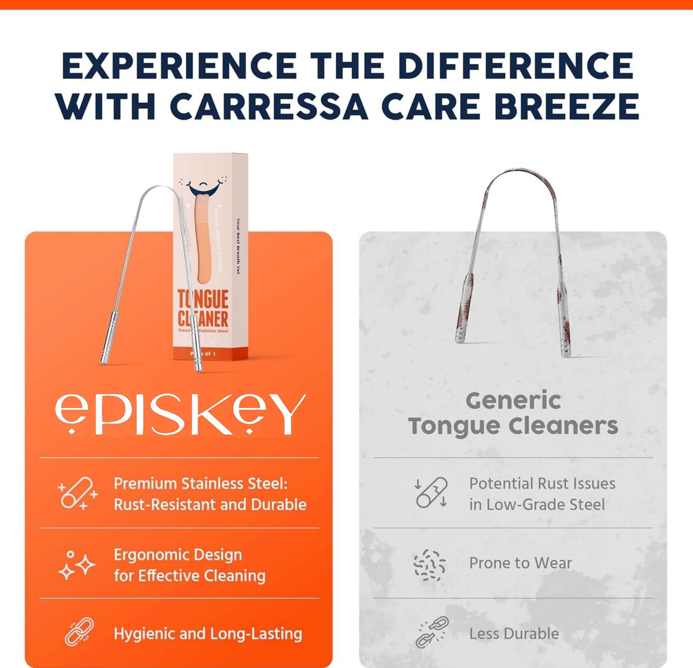 EPISKEY Tongue Scraper (1 Pack), Tongue Cleaner for Adults for Better Breath, Durable Stainless Steel Tongue Scrapers, Easy-to-Clean Tongue Scraper Cleaner Tools for Men and Women (STL_TNG_1) 4