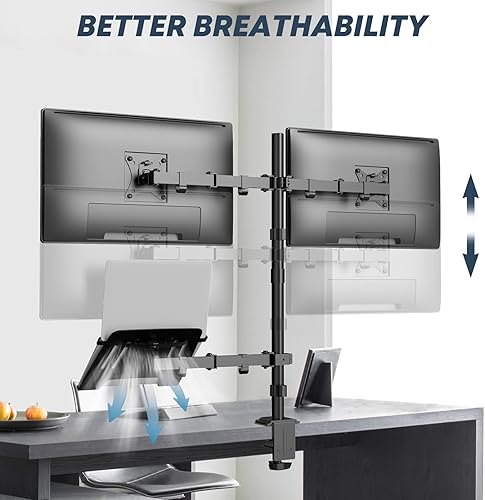 Miniatura 8 de Soporte doble para monitor y soporte para laptop para dos monitores de 17 a 32 pulgadas y portátiles de 10 a 17 pulgadas, soporte ajustable extra