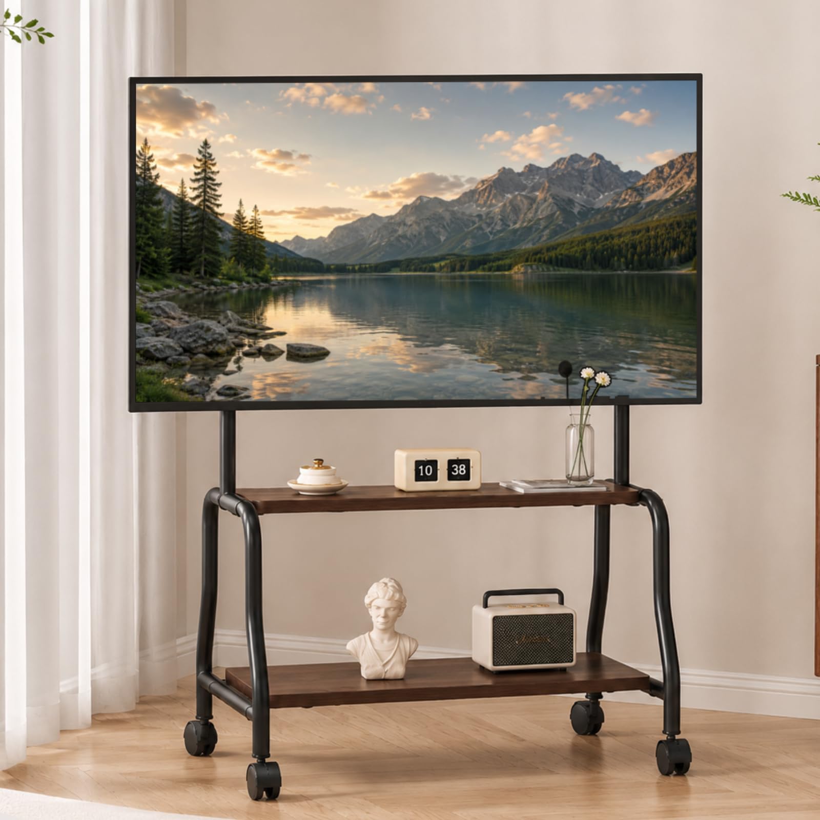 Mustorn Support TV sur Pied pour Les Téléviseurs De 32 à 75 Pouces, Tele Portable sur Pied TV Universel Jusqu'à 50 Kg Meuble TV sur roulettes VESA Max 600 x 400 mm Support Télé Trepied TV Meuble