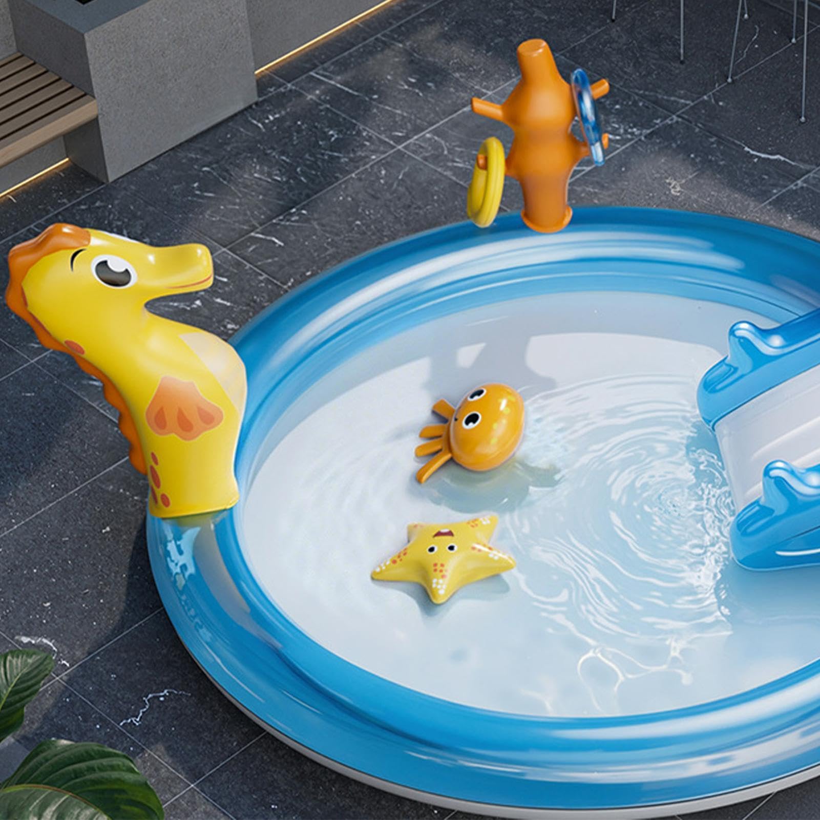 Piscine Enfant avec Toboggan Jouet Gonflable Thème Été