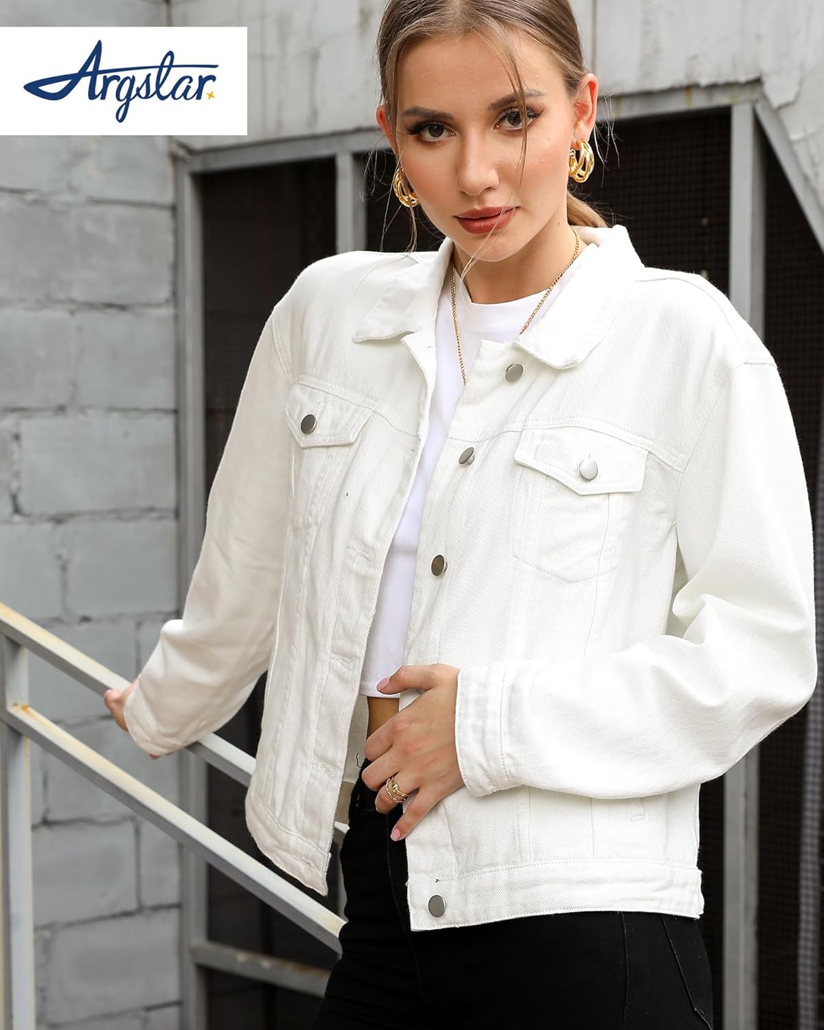 Argstar Denim Jacket for Women Button Up Long Sleeve with Pockets (Available in Inner Pockets) - Image 2