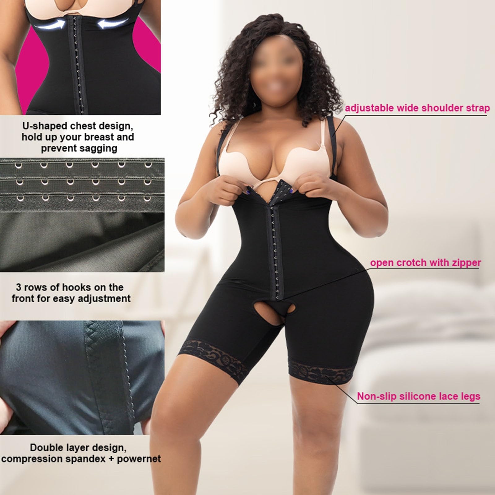Indumento Compressivo Post-operatorio Senza Reggiseno con Schiena Alta Faja Lipo BBL Fase 2 Waist Trainer Butt Lifter Thigh Slimmer Bodysuit