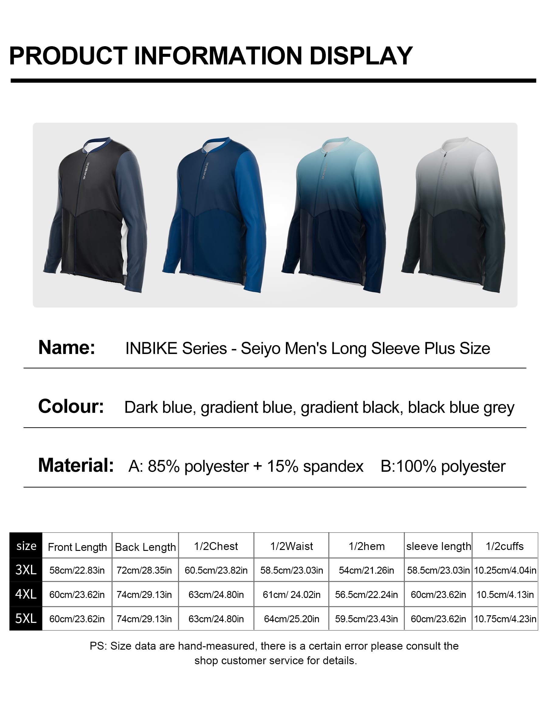 INBIKE Radtrikot Herren 3XL-5XL für Fahrer mit Gewicht 95-125KG Atmungsaktiv Schnelltrockend Weich Trikot Rennrad Fahrrad MTB QY