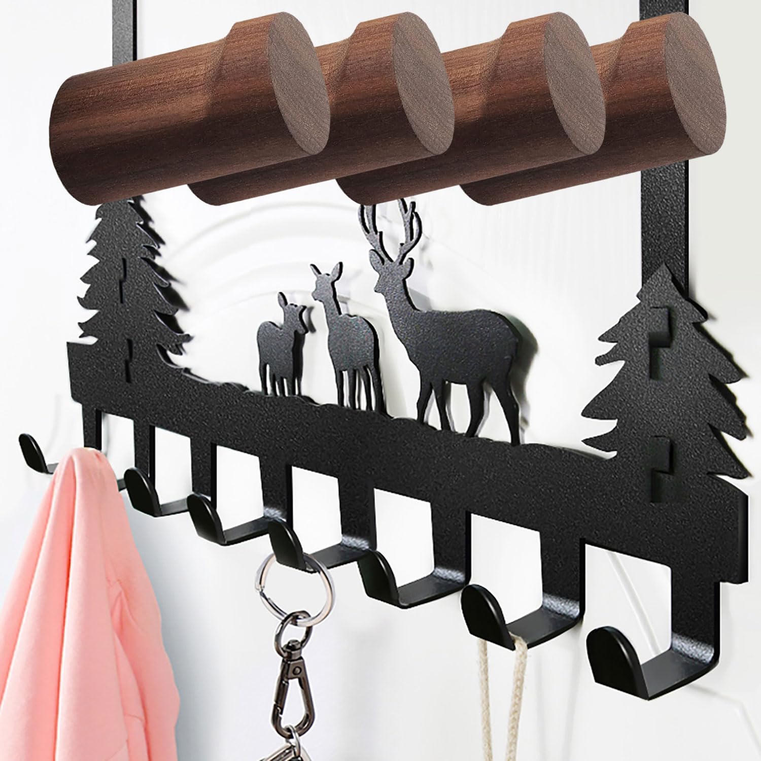 Over The Door Hooks and 4pcs Decorative Wooden Wall Hooks