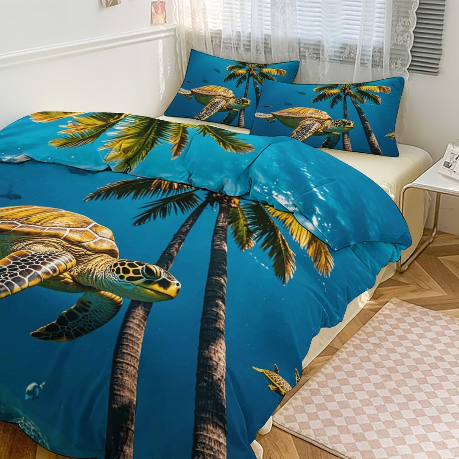 Parure de lit 3 pièces anti-froid couette épaisse grand lit tortues de mer