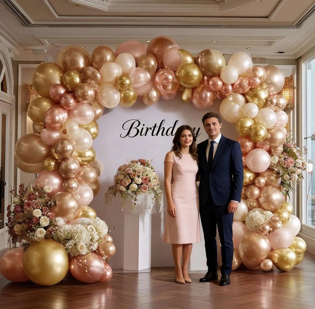 El kit de arco de globos de oro rosa incluye globos de oro rosa perla para decoración de bodas, cumpleaños, despedidas de soltera, baby shower