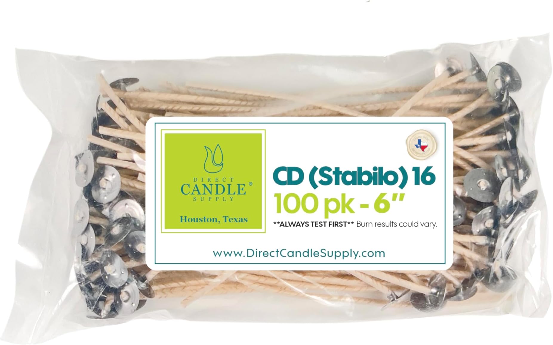 Candle Wicks for Candle Making | 6 inch Stabilo CD 16 Wicks | 100pcs of Cotton Wicks for Candles and Candle Making Supplies, White