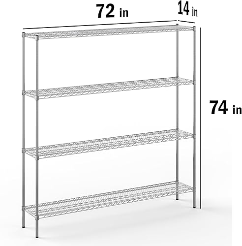 Miniatura 471 de Kit de estantería de alambre cromado de 4 niveles de 24 pulgadas de profundidad x 24 pulgadas de ancho x 64 pulgadas de alto Unidad de estante