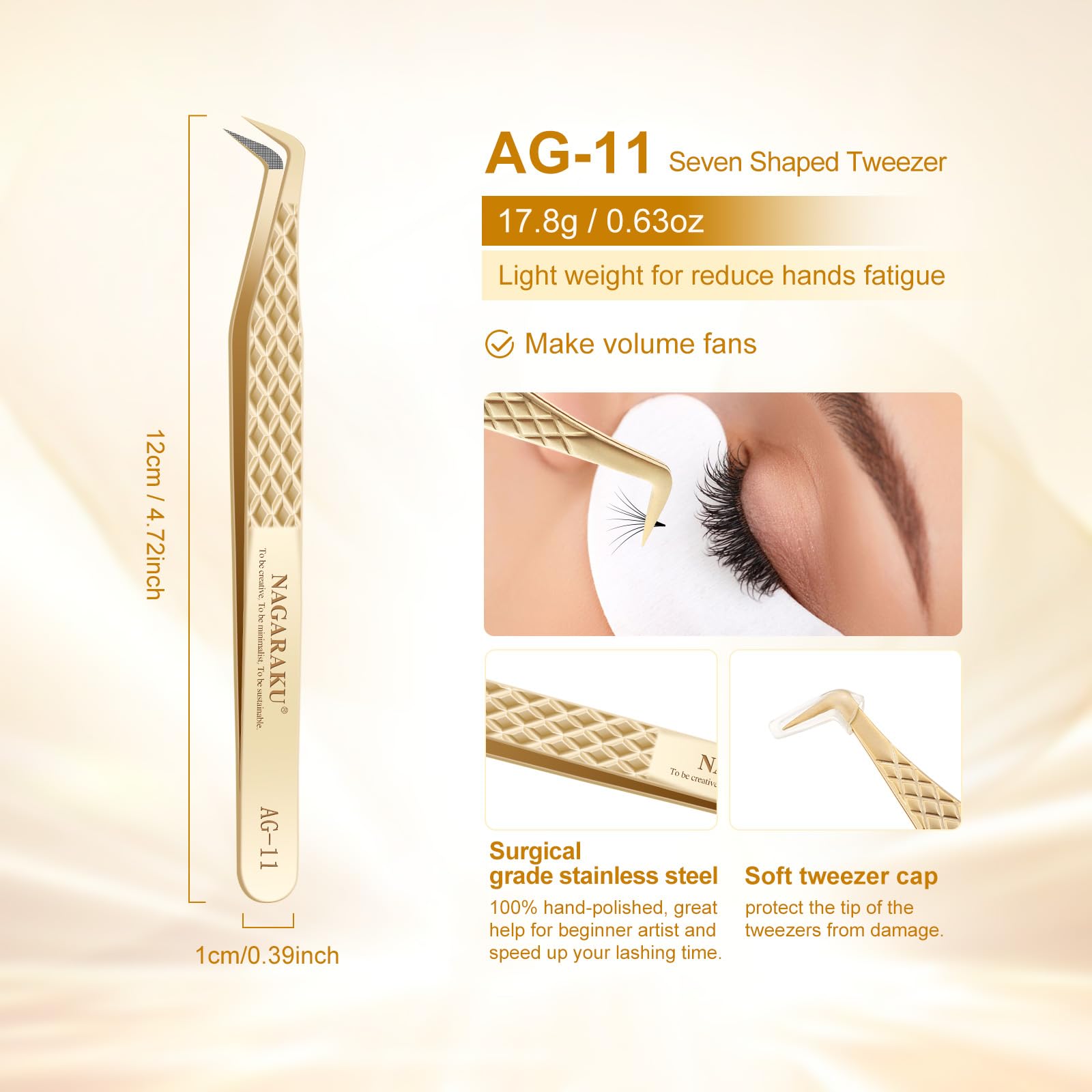 NAGARAKU Precision Fiber Tip Tweezer for Eyelash Extensions Diamond Grip Anti-Static Anti-Slip Premium Stainless Steel Pointed Volume Eyelashes Boot Tweezers with Box(Seven Shaped Tweezer AG-11) - Image 4
