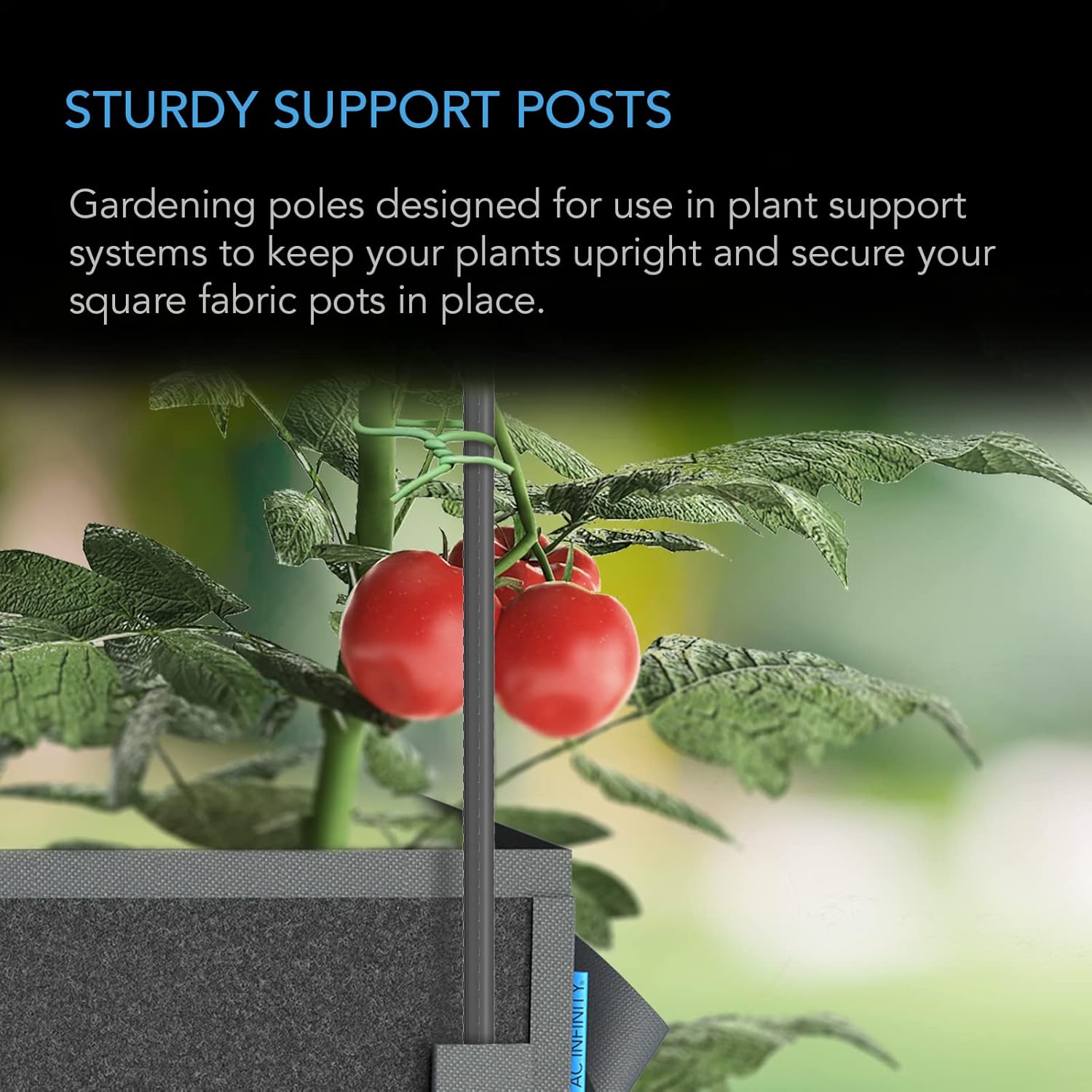 AC Infinity Plant Stakes & Twist Ties Bundle — 48" Coated Metal Support Stakes (25-Pack) + 100m Reusable Black Wire with Built-in Cutter for Plant Training & Garden Support