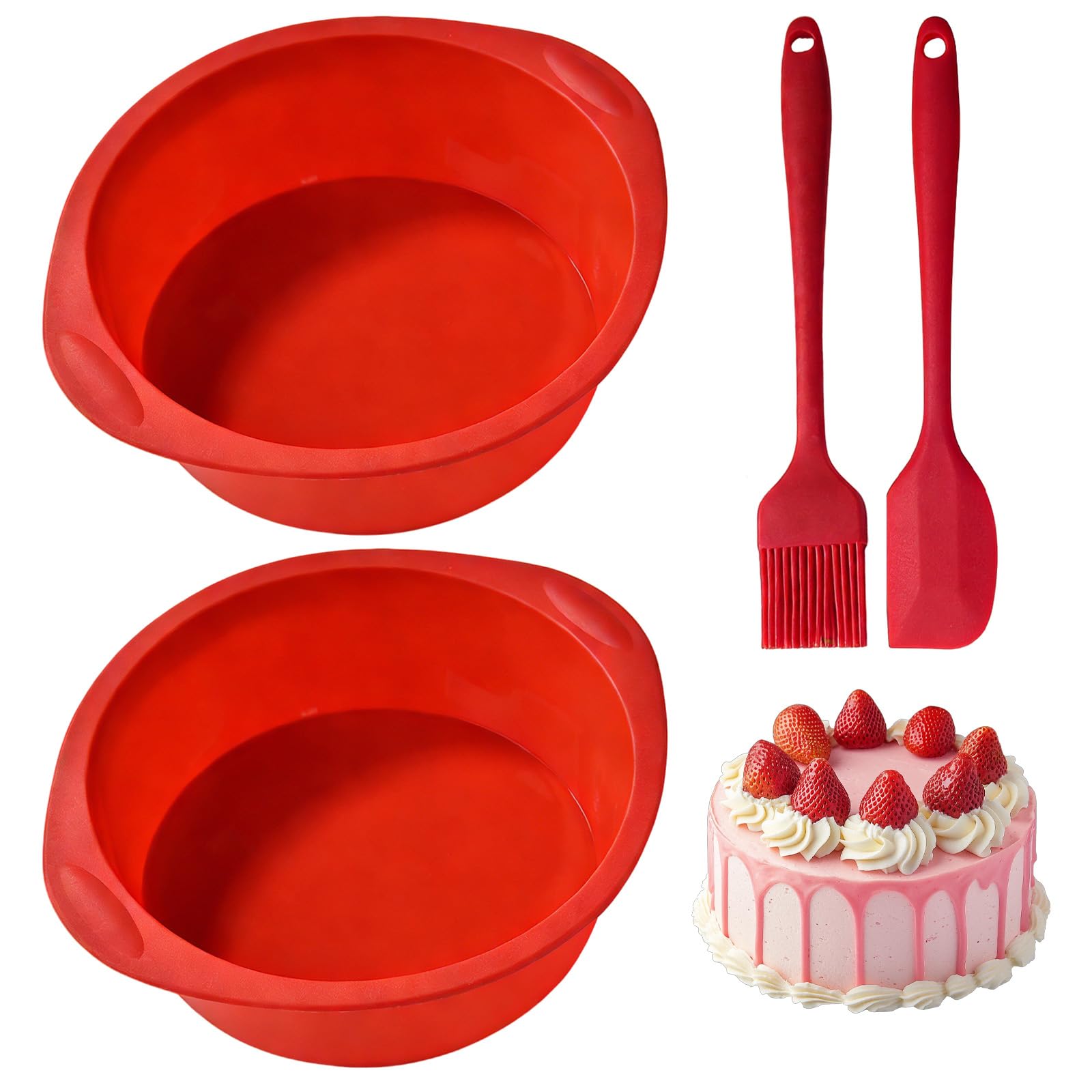 2 Pcs Silicone Cake Tins for Baking, 6 Inch Round Cake Moulds with Scraper and Brush, Non-Stick Quick Release Baking Moulds for Cheesecake Sponge Bread & Desserts
