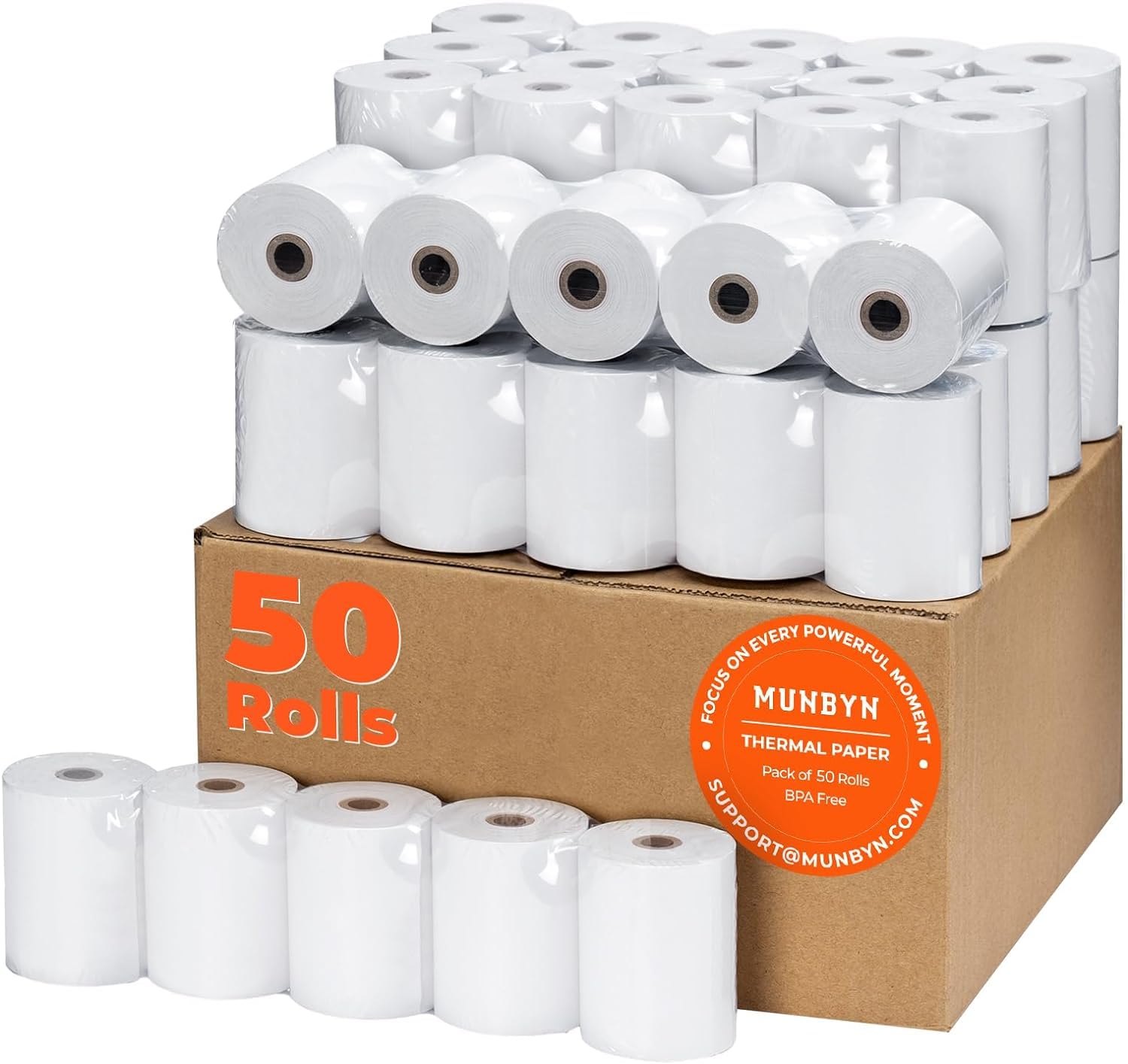MUNBYN Premium Thermal Till Roll 80mm x80mm x80M – 65g/m² Thick Receipt Paper, Receipt Paper Work for Epson, NetumScan Receipt Printer Square POS Register, FSC-Certified & BPA-Free (50 Rolls)