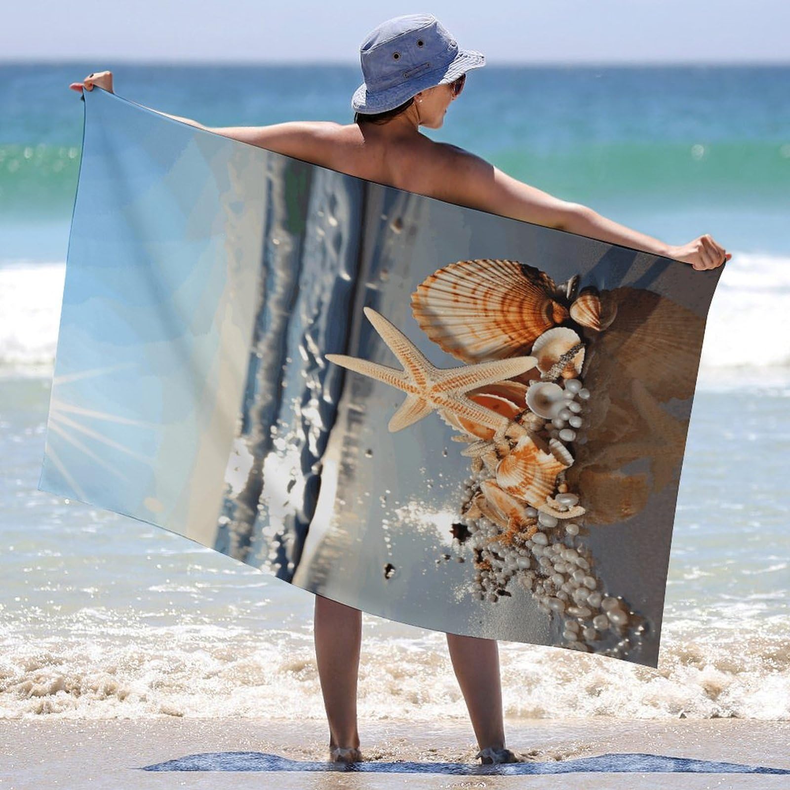 Badetücher mit Muscheln am Strand, Unisex, Strandtuch, leicht, schnell trocknend, Badetuch für Reisen, Sport, Pool, Schwimmen, Bad, Camping, Yoga, Erwachsene, 130 x 80 cm