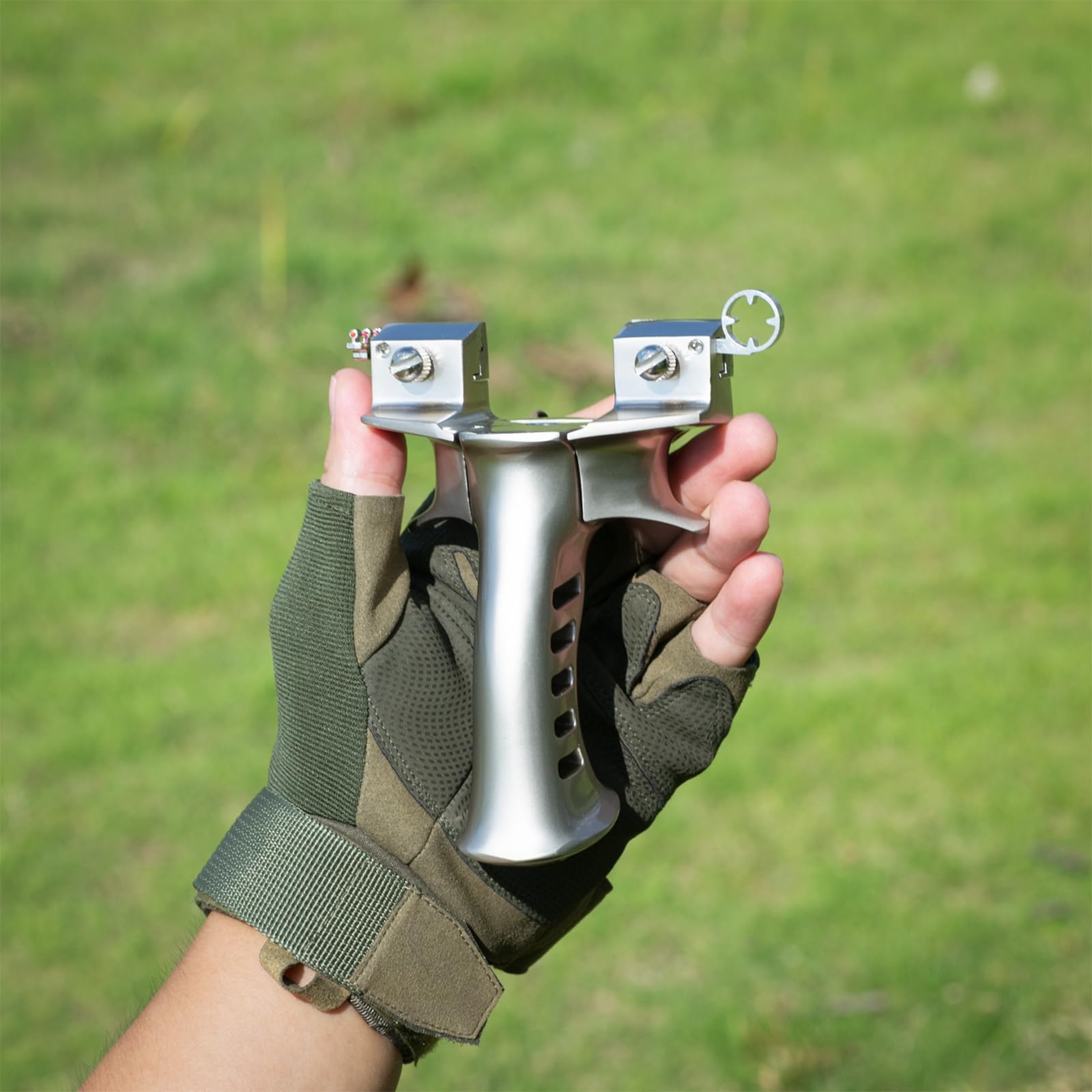 XXL Steinschleuder für Herren,Schwere Zwille für Erwachsene,Vollmetall Groß Schleuder,Outdoor Slingshot Set mit 6 Ersatzgummi+300 Tonkugeln+100 Stahlkugeln.