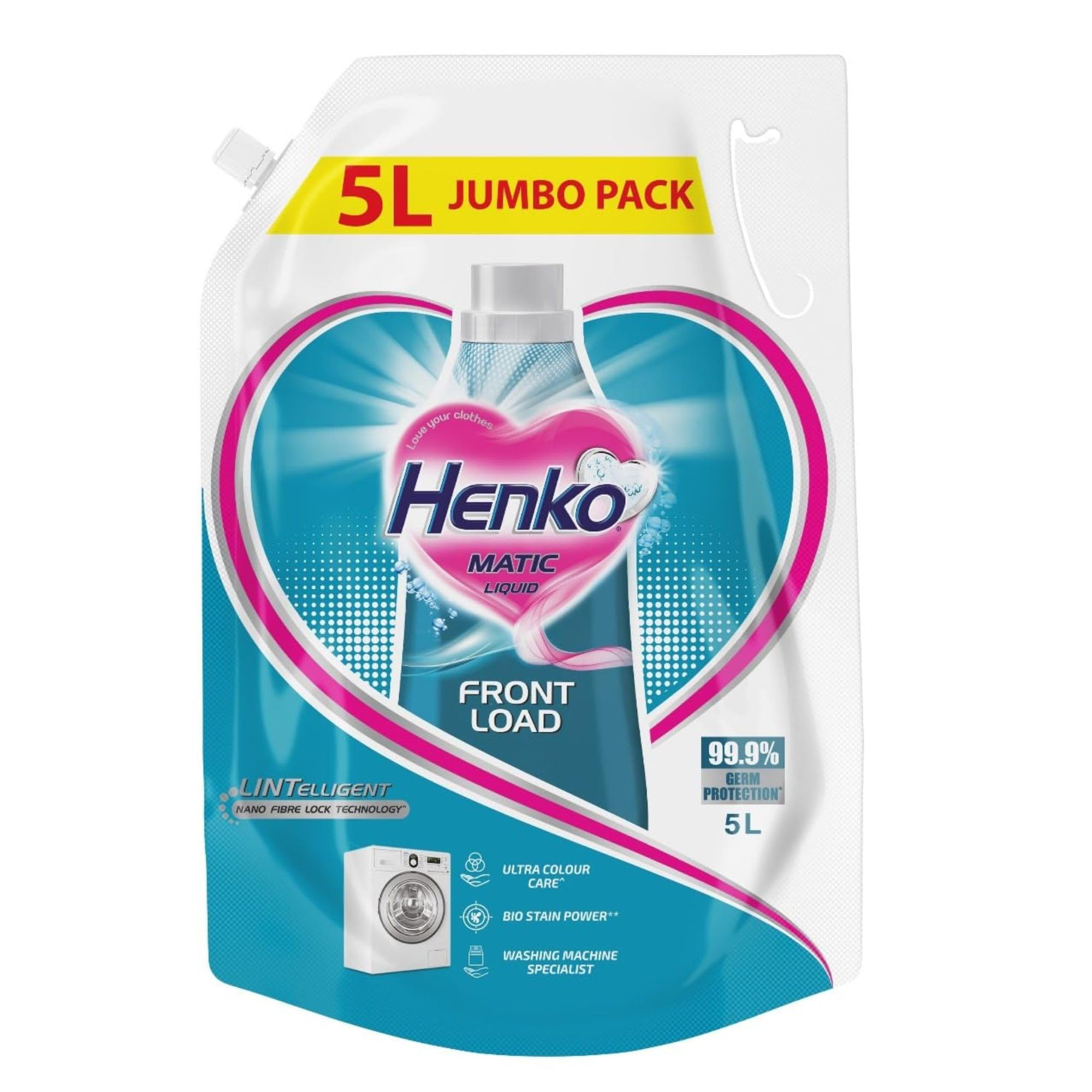 Henko Matic Front Load Liquid Detergent - 5L Jumbo Pack with Nano Fiber Lock Technology, 99.9% Germ Protection, Bio Stain Power & Ultra Color Care which maintains the Newness, Color & Shine-picture-20