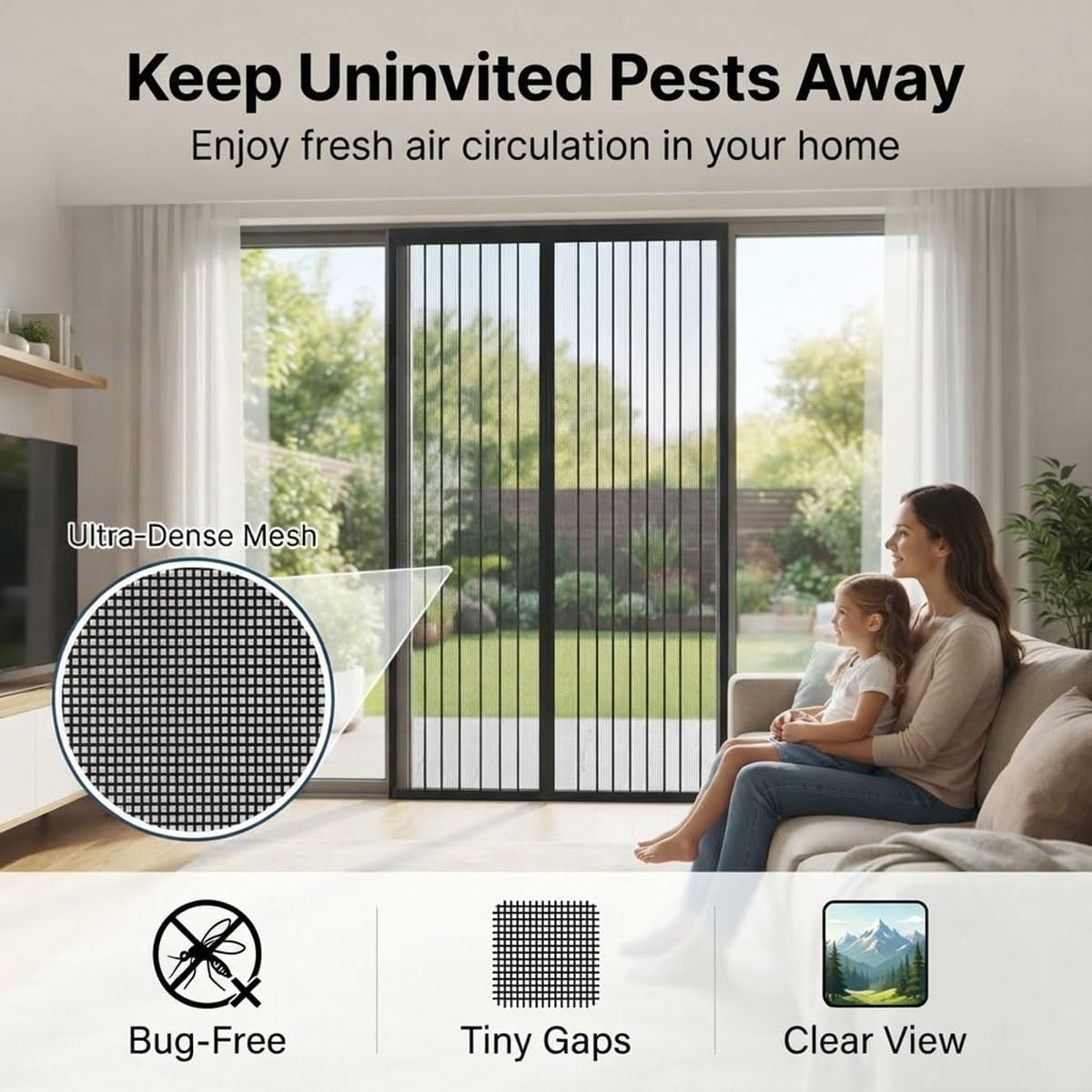 Rideau Magnétique de Porte Moustiquaire Anti-Insecte Voilage Protection | Maille Fine Fermeture Aimantée Sans Perçage Installation Facile Entrée Balcon Chambre Idéal Animaux(Noir,W145xH260cm)