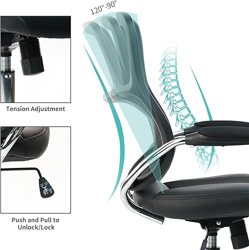 Miniatura 6 de CLATINA Silla de oficina con respaldo medio, silla de trabajo de malla con soporte lumbar y reposabrazos de malla, silla de escritorio para